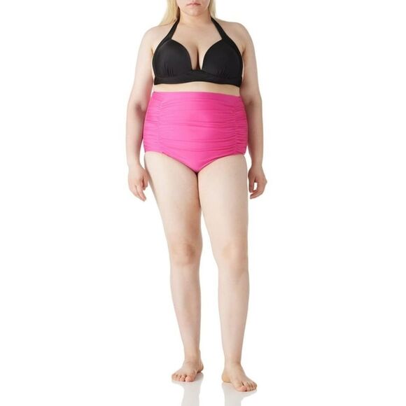 NWT RELLECIGA Swimsuit Neon Rose High Waisted Ruched Bikini Bottom Size S - Picture 8 of 12